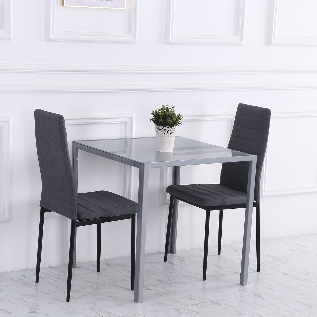 REDOM Eettafel 75x75x75 cm – Moderne Vierkante Eetkamertafel met Glasblad – Ruimtebesparend Design voor Keuken en Woonkamer – Stalen Frame – Grijs