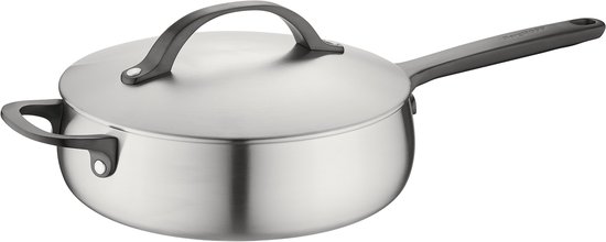 BergHOFF Home Belly Hapjespan 24 cm – PFAS-Vrije Stoofpan met Deksel– RVS Sauteerpan Inductie 24 cm - Geschikt voor Inductie, Gas, Elektrisch en Keramisch – Ovenbestendige Pan - Vaatwasserbestendige Pan – Luxe Hoge Bakpan 3,2 l – Smokey Black