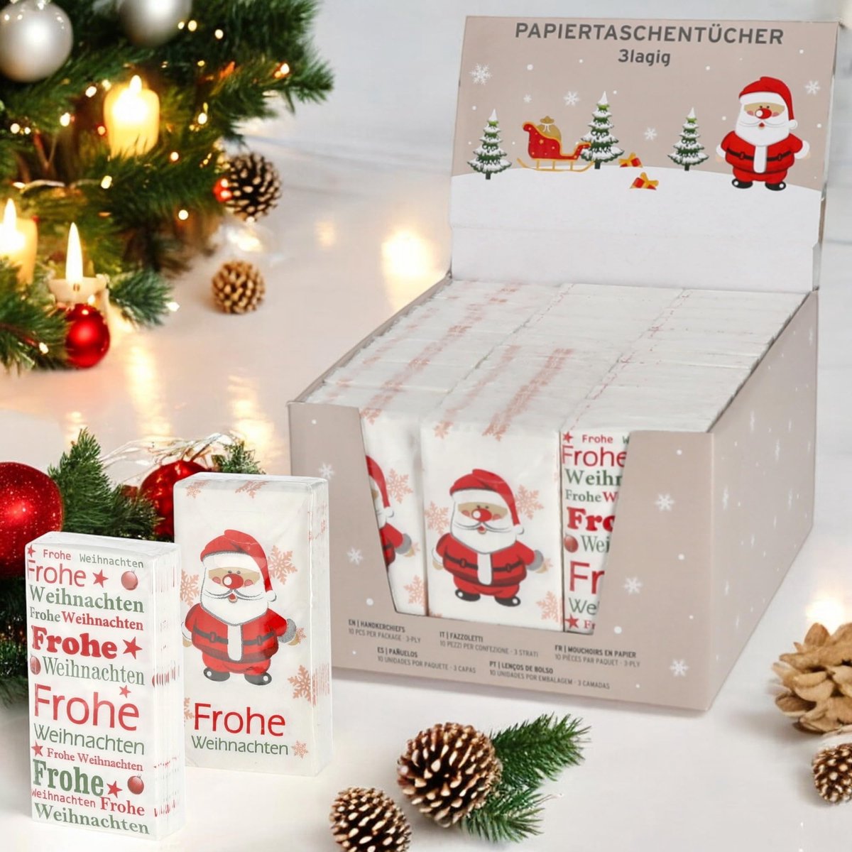 Dailygoods - Dailygoody - Papierzakdoeken Set - Vrolijk Kerstfeest - 3-laags - Wit bedrukt - Praktisch en zacht - Cadeau voor Kerstmis - 36 verpakkingen