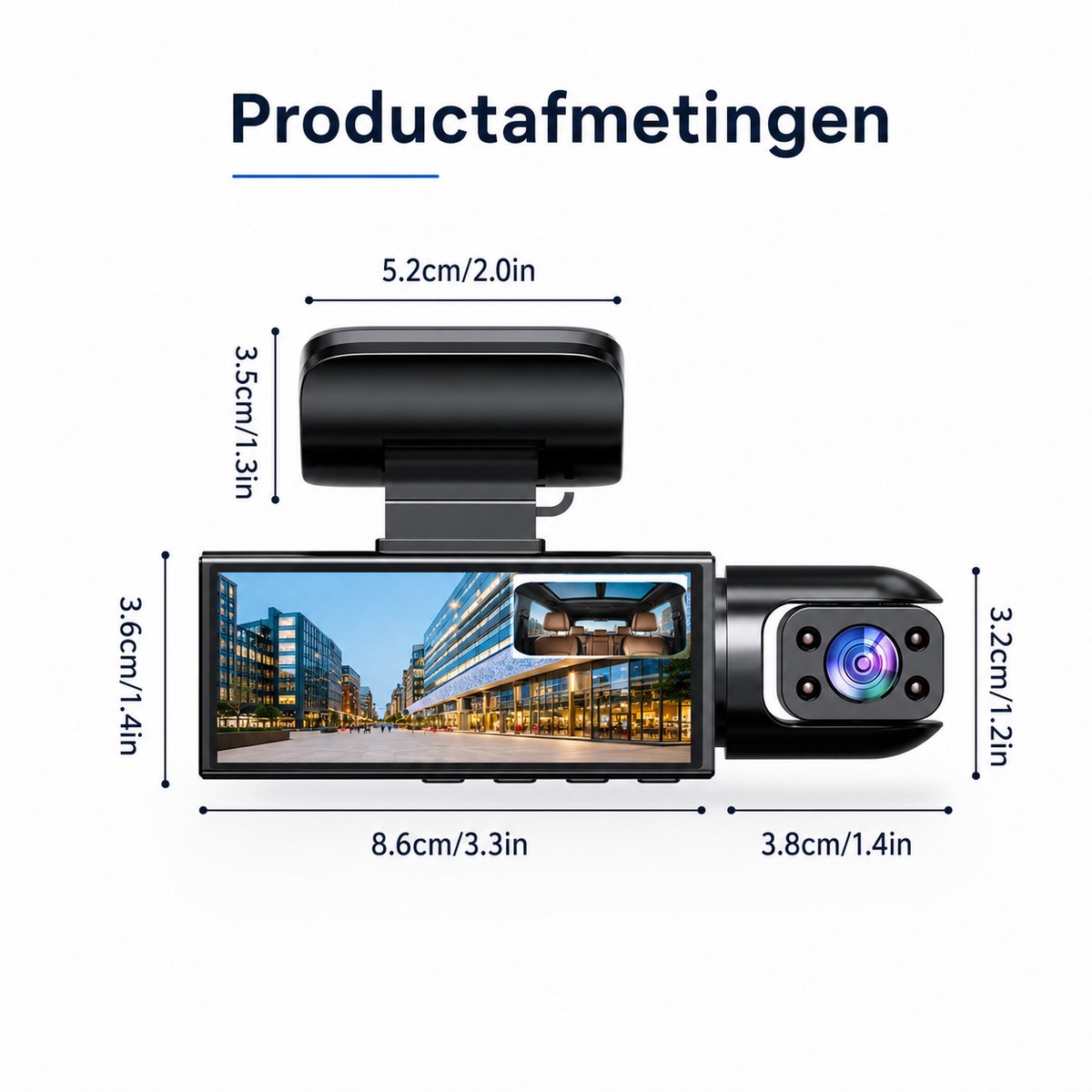 Dashcam Auto 1080P Dual Camera – Voor & Binnen – IR Nachtzicht – Loop Recording – Groothoek – 8,03 cm IPS Scherm – Auto DVR Camera – foto 5