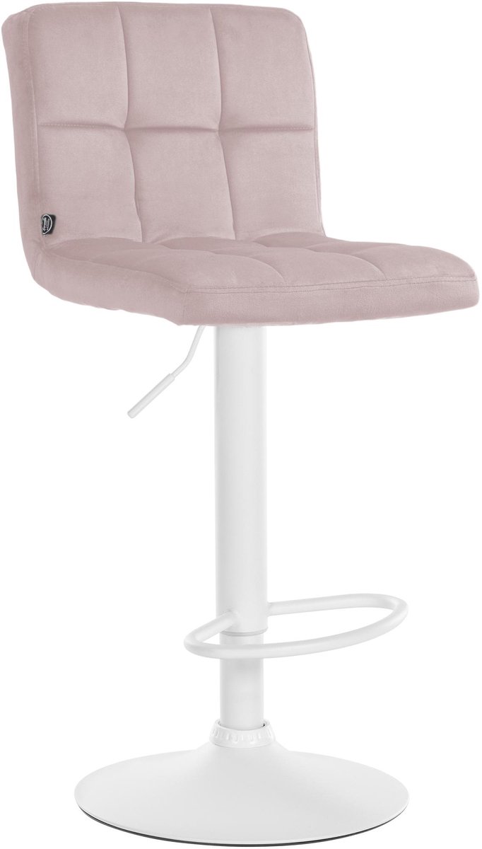 CLP Peru Barkruk - Met rugleuning - Voetsteun - Fluweel - Velvet - wit/roze