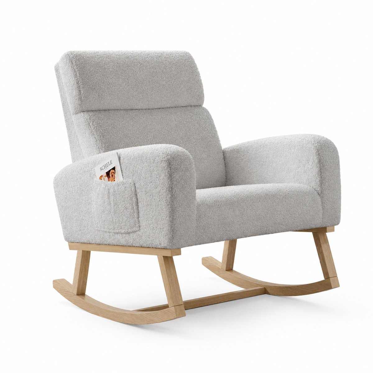 CORE Schommelstoel - Fluwelen schommelstoel - Rocking chair - Schommelzetel - Met effen rugleuning - 70x78x87cm - Lichtgrijs