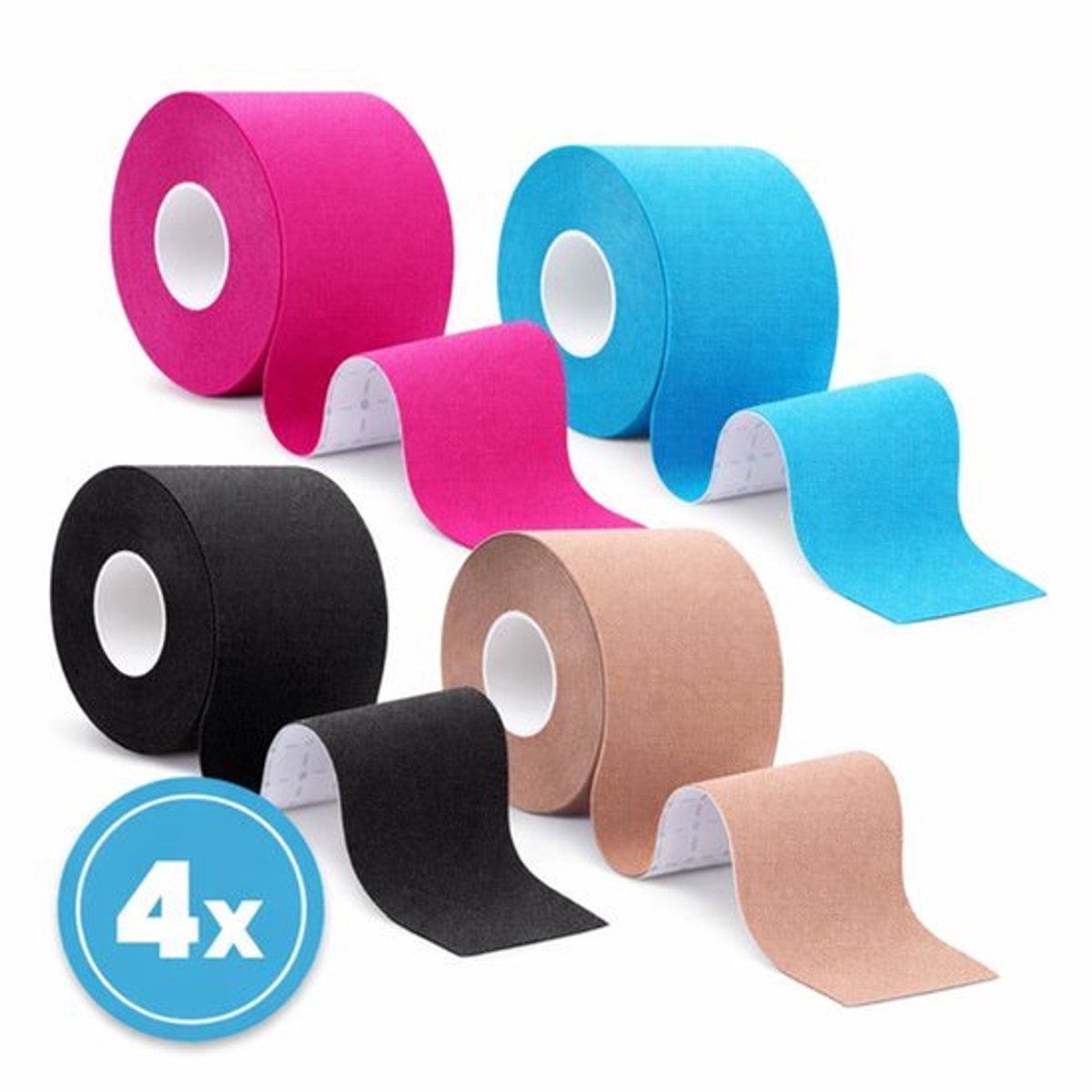 Knie Tape Set – 4 Rollen (5m x 5cm) – Sporttape voor Spieren & Gewrichten – Waterdicht, Latexvrij & Ademend