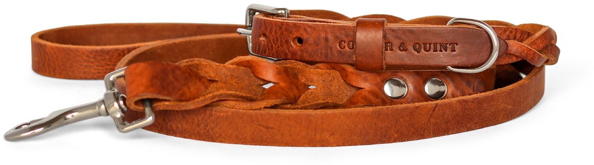 Cooper & Quint Twisted - Hondenriem gevlochten leer - Bruin - 140cm - Zilver