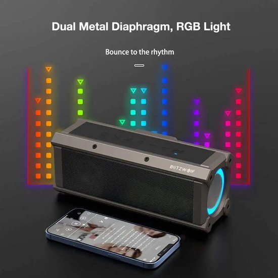 DIMICO - Bluetooth Speaker Draadloos - Speakers - Luidspreker - 100W - Deep Bass - RGB-verlichting -Waterproof IPX5 - Zwart — afbeelding 5