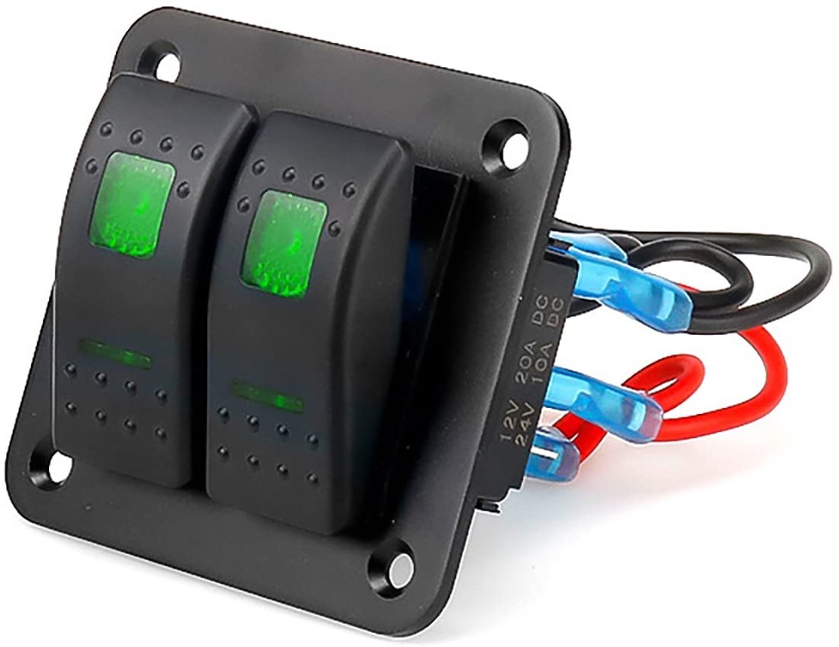 Dailygoods - Dailygoody - Tuimelschakelaar - Waterdicht - Groen LED Licht - Voor 12V/24V voertuigen - Geschikt voor Auto, Caravan en Boot