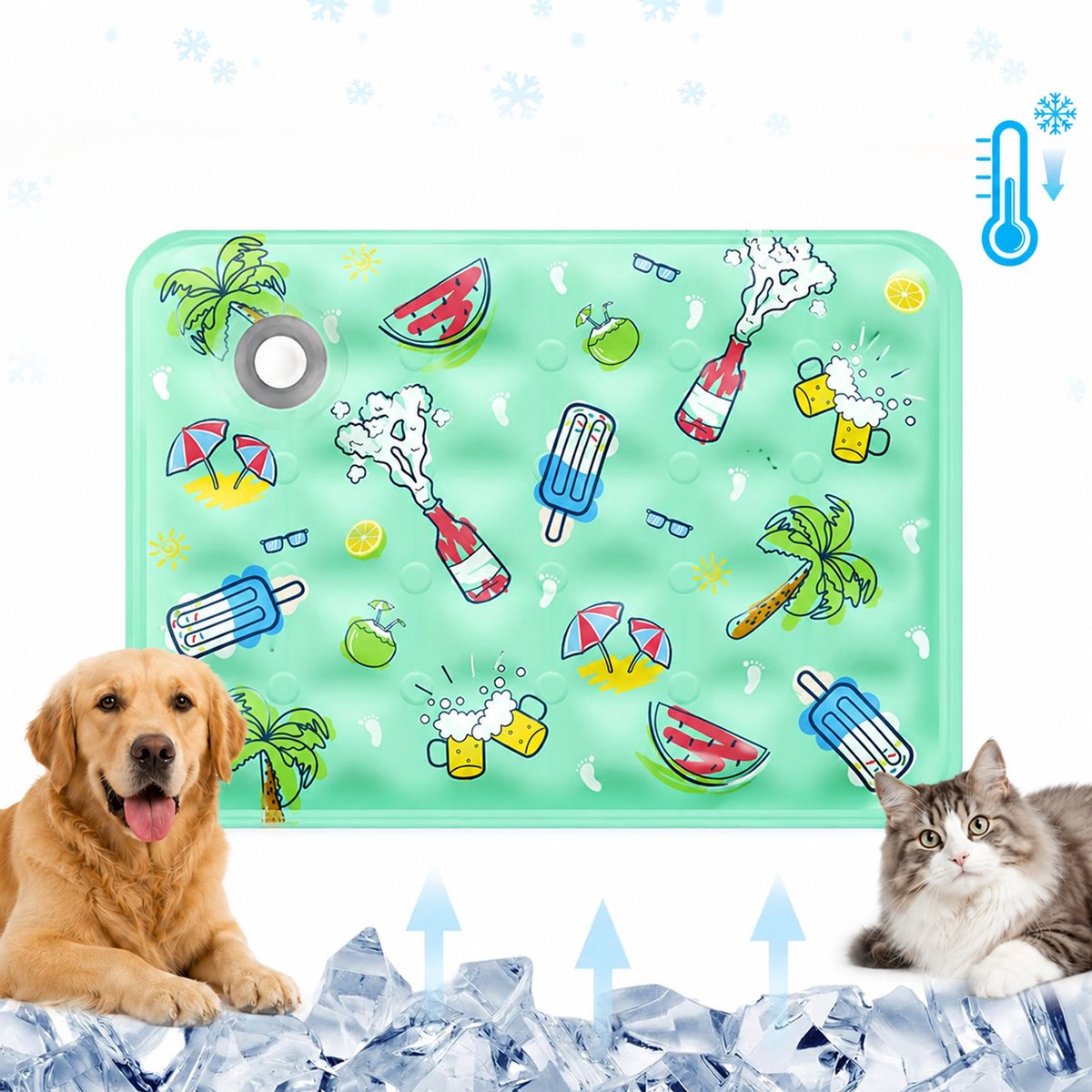 Koelmat Hond - Koelmat Kat - Water Koelmat - Zelfkoelende Hondenmat Zomer Koelkussen - voor Thuis, Onderweg of in de Auto - Fysieke Koeling - Activeer Met Water - PVC + Polymeergel - Krasvast Lekvrij - Groen - 50x60cm - 1 Stuk