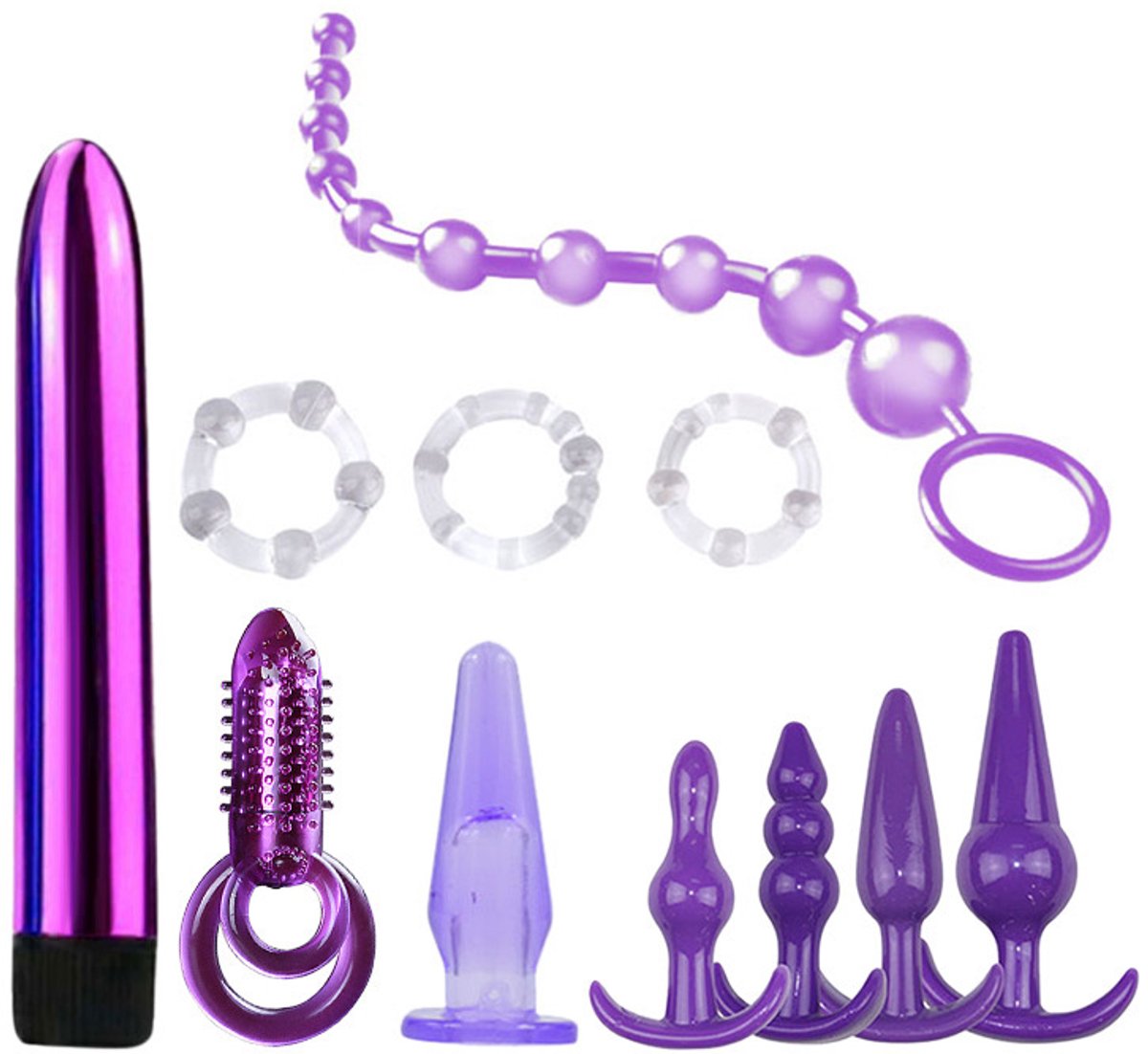 Daity 9-delige siliconen anale plug-set – Trainingsset voor beginners – Siliconen anale plug, dildo-kralen en prostaatmasseur – Seksspeeltjes voor mannen en vrouwen