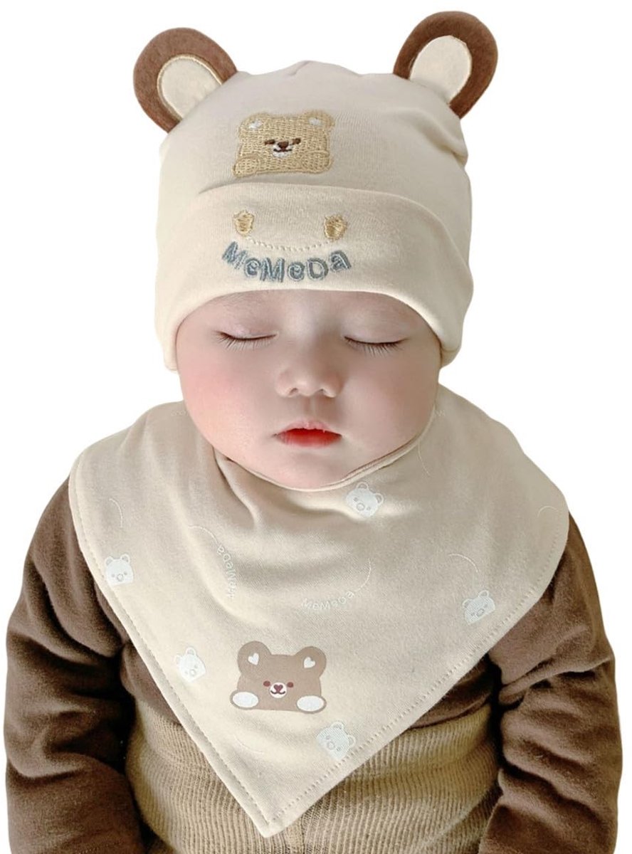 Dailygoods - Babymuts en Slabbetjes Set met Berenoren