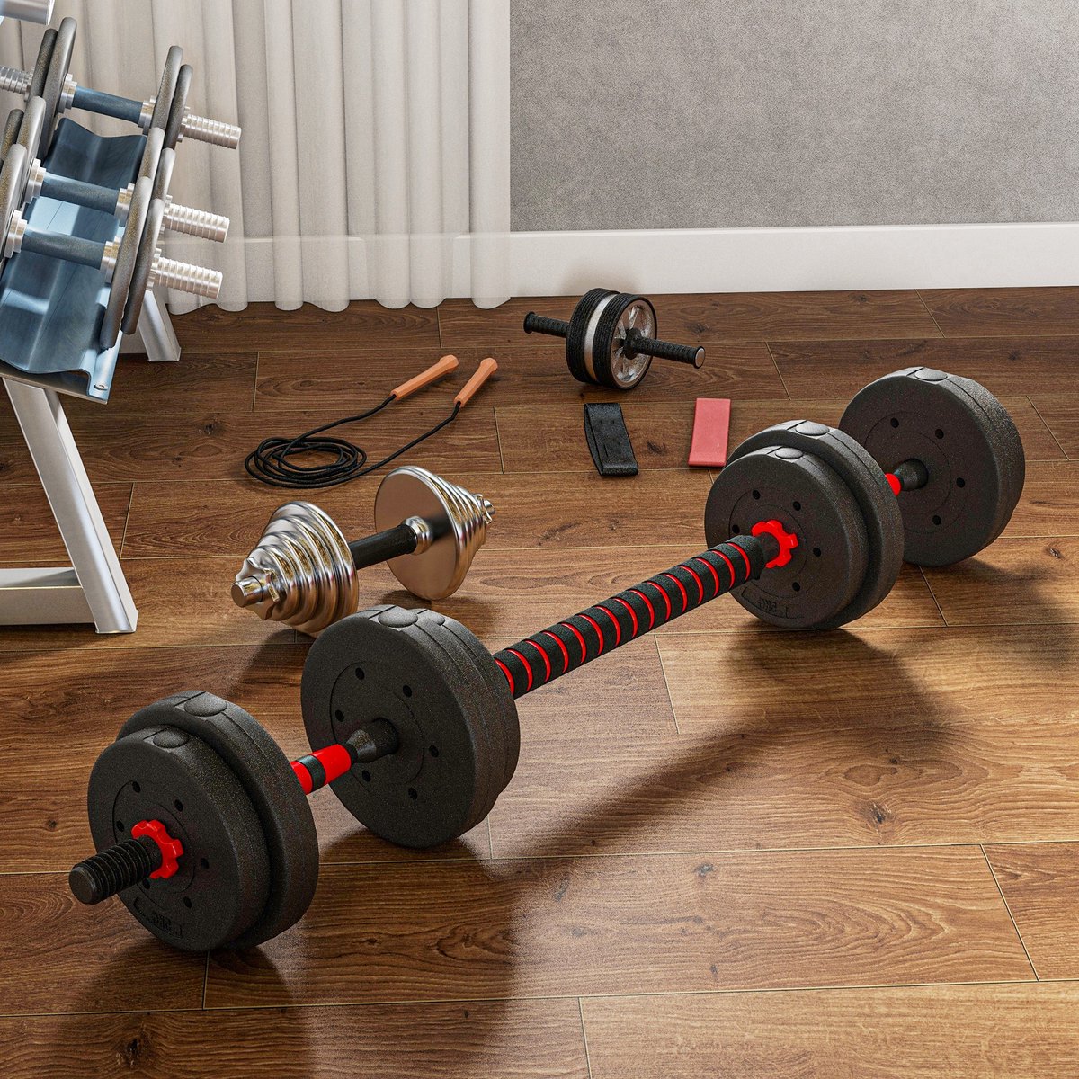 HOMCOM barbell set - verstelbaar - duurzaam - zwart thumbnail 2