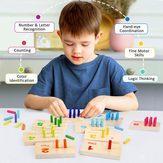 Houten telplank voor kinderen - Montessori reken speelgoed voor peuters - Cijfer herkenning en tellen - Wiskunde manipulatie - Educatief materiaal voor 3 4 5 6 7 jaar van Houten — afbeelding 2