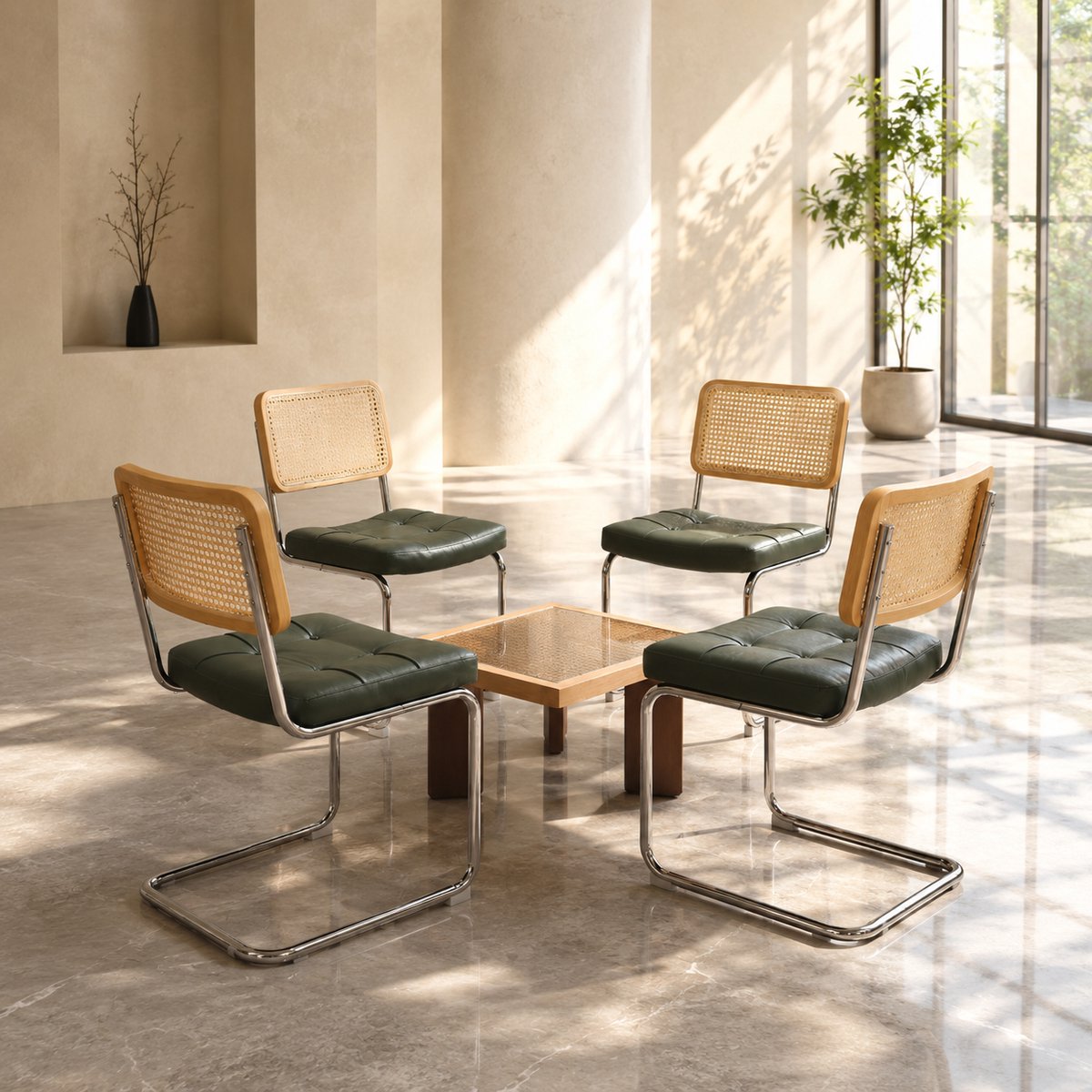 Welltin Eetkamerstoelen - Set Van 4 - Gestoffeerde eetkamerstoel - Met rugleuning - Eetkamerstoel - Eettafelstoel - Eetkamerstoelen - Stoel - Kunstleer - Middeleeuwse stijl - Groen