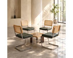 Eetkamerstoelen - Set Van 4 - Gestoffeerde eetkamerstoel - Met rugleuning - Eetkamerstoel - Eettafelstoel - Eetkamerstoelen - Stoel - Kunstleer - Middeleeuwse stijl - Groen