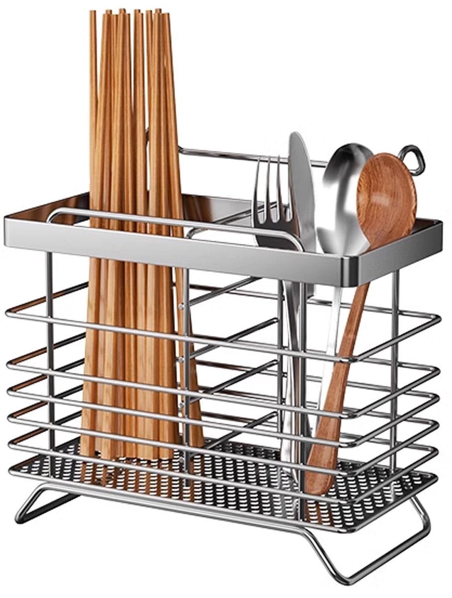 Dailygoods - Dailygoody - Wandgemonteerde eetstokjeshouder - Ruimtebesparend ontwerp - Roestvrij staal - Drooghouder voor keukengerei - Geschikt voor vorken e