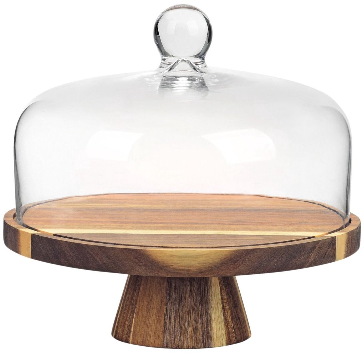 Bricard Taartplateau met Stolp - Glas/Acacia Hout - Ø28cm - Patisseriebord op Voet