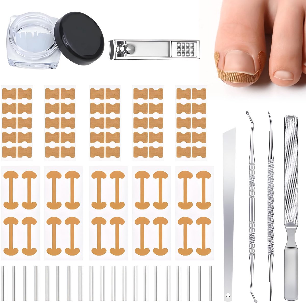 Set voor het Corrigeren van Ingegroeide Teennagels, Correctiestrips voor Gebogen Teennagels, Pijnloze Vijl- en Lifttools voor Pedicures voor Dames en Heren met Ademende Pleisters voor het Corrigeren van Ingegroeide Nagels (16 stuks)