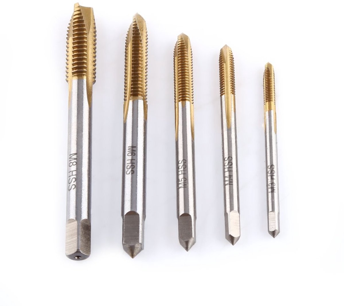 Dailygoods - Dailygoody - Set Van 5 Stuks Rechte Fluitkranen - Schroefdraad Gereedschap - Staal - Titanium Coating - Voor Metaalbewerking - Inclusief M3 M4 M5 ...