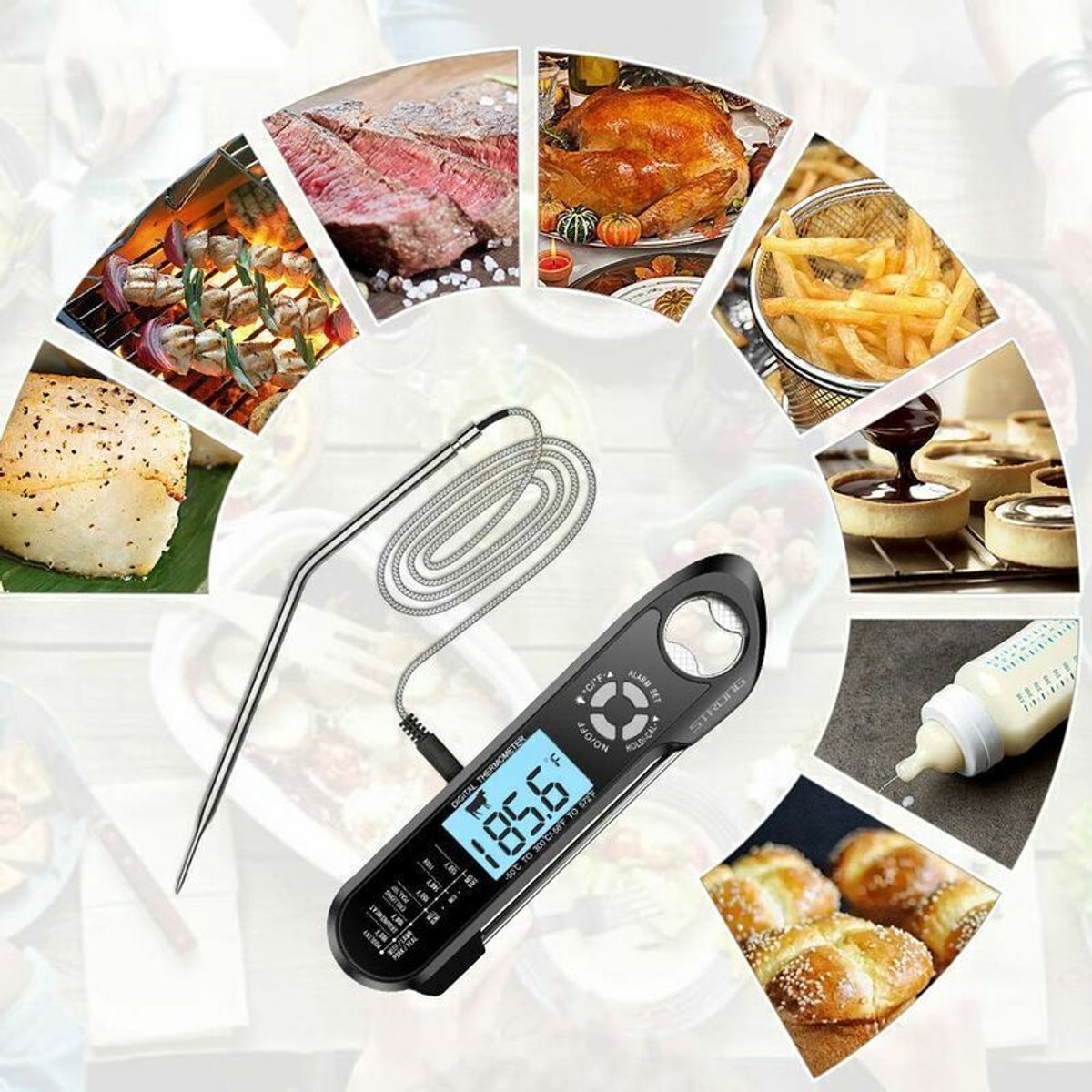 Keukenthermometer, dubbele sondes, alarm