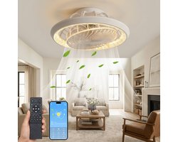 MUPOO Design plafondventilator met verlichting 49 cm- dimbare LED ventilator plafond – stille motor – app & afstandsbediening – winterstand – woonkamer slaapkamer kantoor