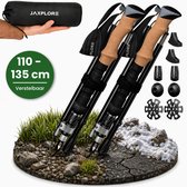 Jaxplore Nordic Walking Stokken - Wandelstokken - Telescopisch verstelbaar en Opvouwbaar - 110-135cm - Luxe polsriem - Trekkingstokken - Zwart