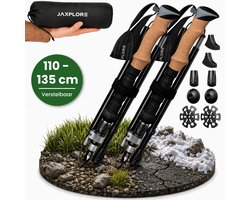 Jaxplore Nordic Walking Stokken - Wandelstokken - Telescopisch verstelbaar en Opvouwbaar - 110-135cm - Luxe polsriem - Trekkingstokken - Zwart