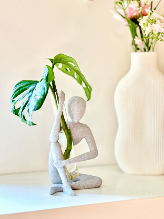 HUMA Stekhouder marmerwit – 3D Geprint Figuur inclusief gratis reageerbuisjes | Glazen Stekbuisje | Stek Vaasje | Kamerplant Accessoire | Planten Cadeau