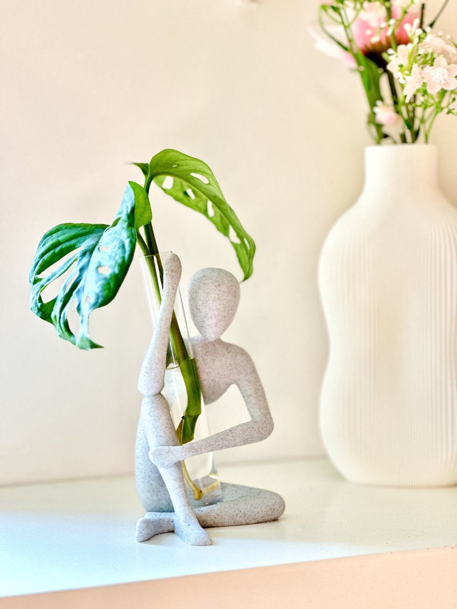 HUMA Stekhouder marmerwit – 3D Geprint Figuur inclusief gratis reageerbuisjes | Glazen Stekbuisje | Stek Vaasje | Kamerplant Accessoire | Planten Cadeau