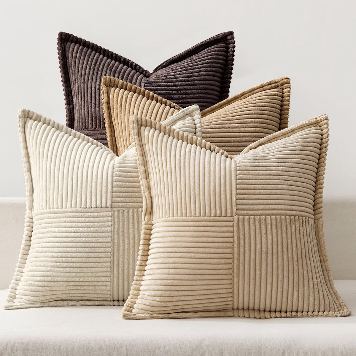 Dailygoods - Dailygoody - Kussenslopen - Decoratief patchwork - Zacht en duurzaam - 16 x 16 inch - Koffie serie - Perfect voor woonkamer en slaapkamer