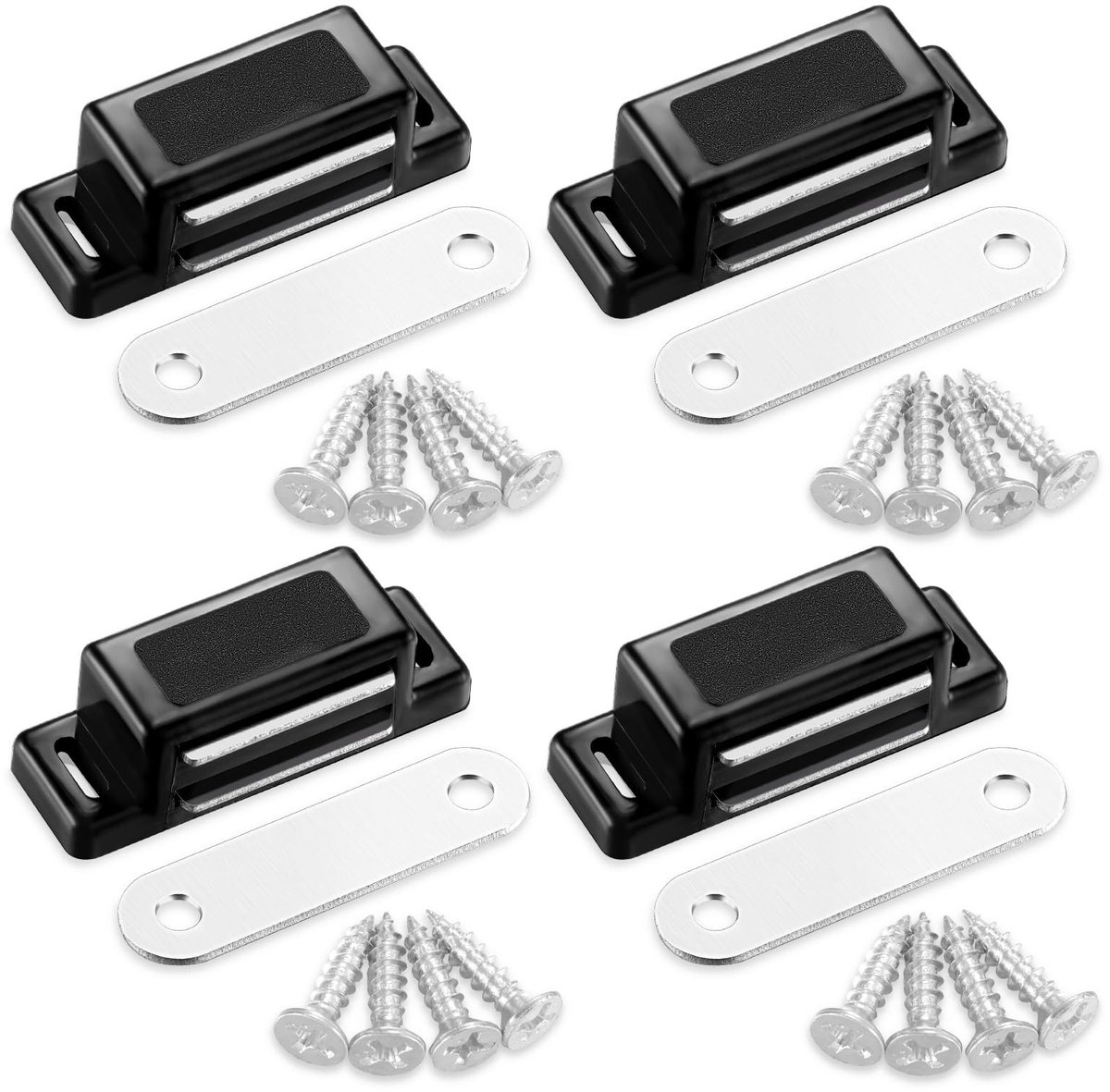 Dailygoods - Dailygoody - Kastmagneet Grendel - Deurvergrendeling - Zwart - Roestvrij Staal - Magneetsluiting - Geschikt voor Keukenkasten - 4 Stuks
