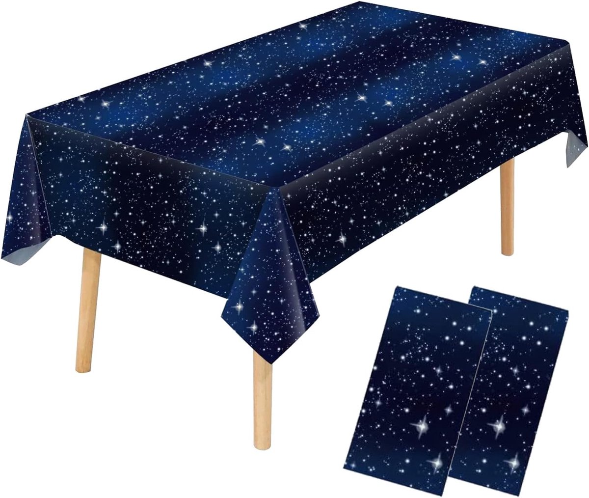 carmdering - Sterrenhemel Tafelkleed - Ruimte Thema Deko - Rechthoekige Wegwerp Tafelkleden - Waterdicht Bescherming - Scheurvast Materiaal - PEVA Kunststof - Elegant Blauw Sterrenpatroon - Tijdbesparend Opruimen - 2 Stuks