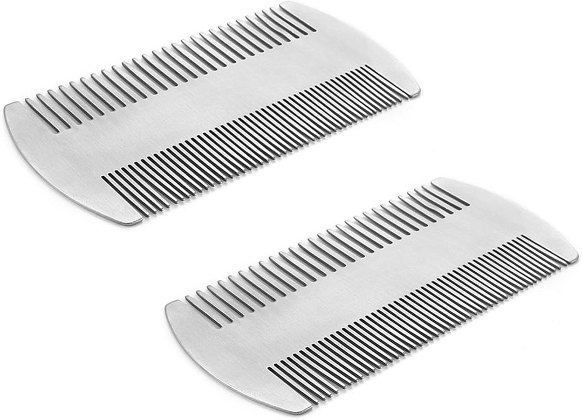 Ergonomische Dubbelzijdige Baardkam van Metaal - Antistatische Kam voor Baardverzorging, Lice Detectie en Reizen - Compact en Handig voor in de Portemonnee