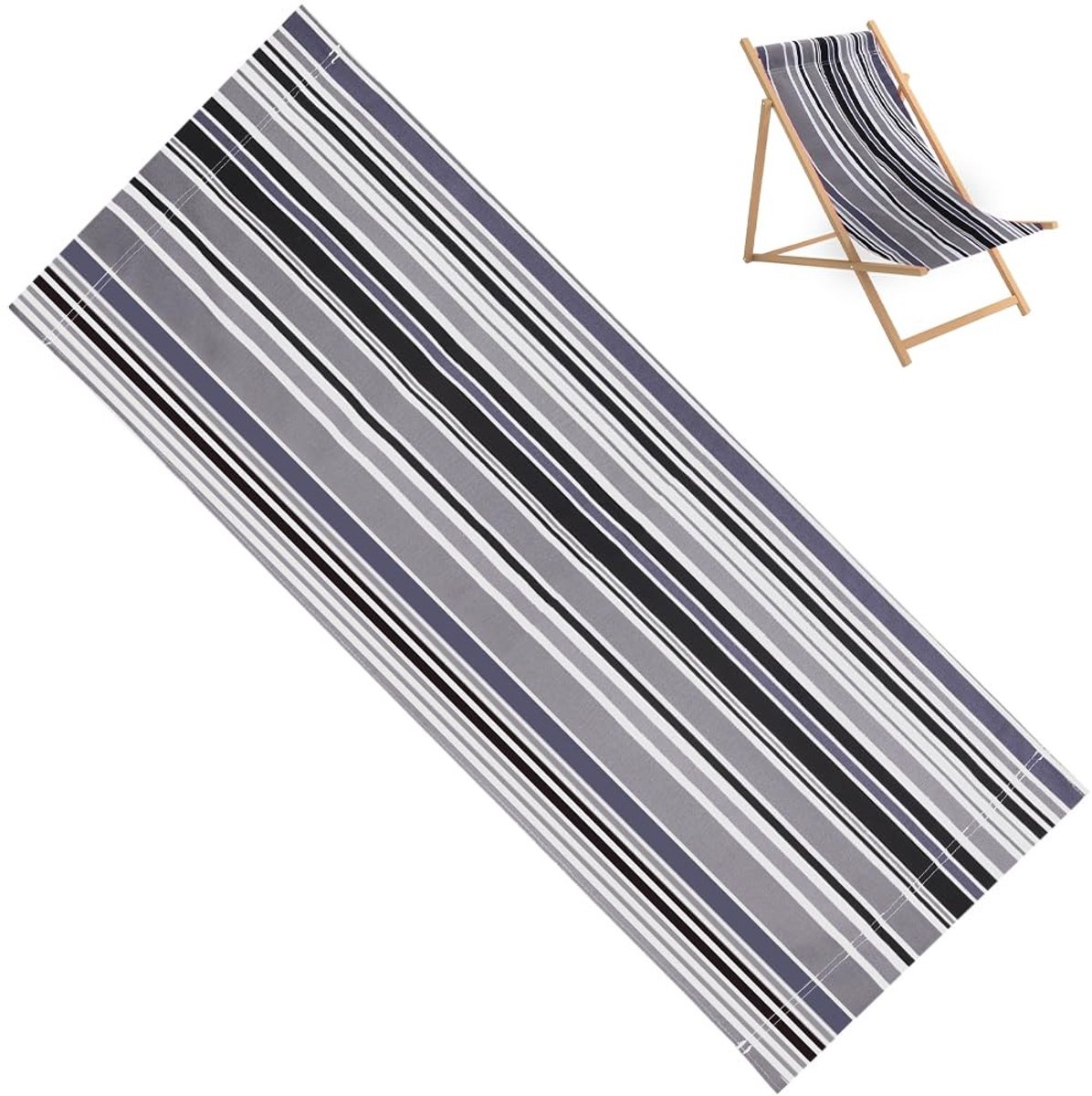Dailygoods - Dailygoody - Strandslinger Stoel Canvas - Opvouwbare Lounge Stoel - 113 x 43 cm - Grijs Zwart Witte Strepen - Voor Zonnebaden - Waterafstotend - Ideaa...
