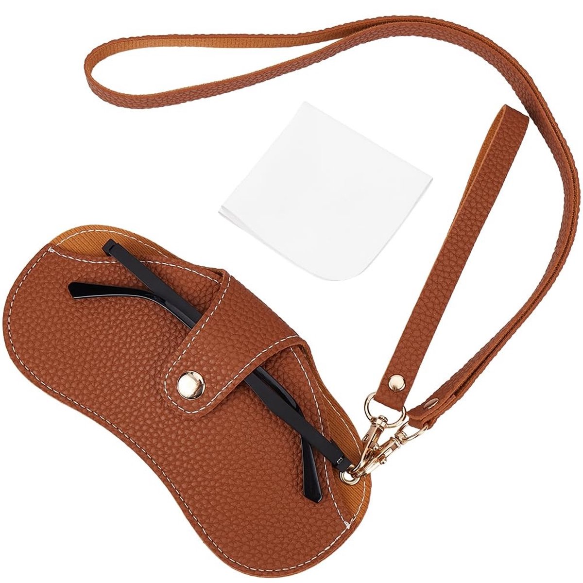 Dailygoods - Dailygoody - Zachte Leren Zonnebril Beschermhoes - Oogbescherming - Bruin - Dunne Beschermhoes met Polsband - Geschikt voor Dames en Heren