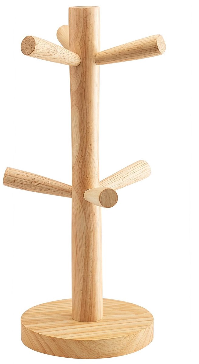 Dailygoods - Dailygoody - Houten Mokkenhouder - Organisator voor Koffiekopjes en Theekoppen - 6 Haakjes - Ruimtebesparend - Perfect voor Keuken - Handgemaakt - Ges.