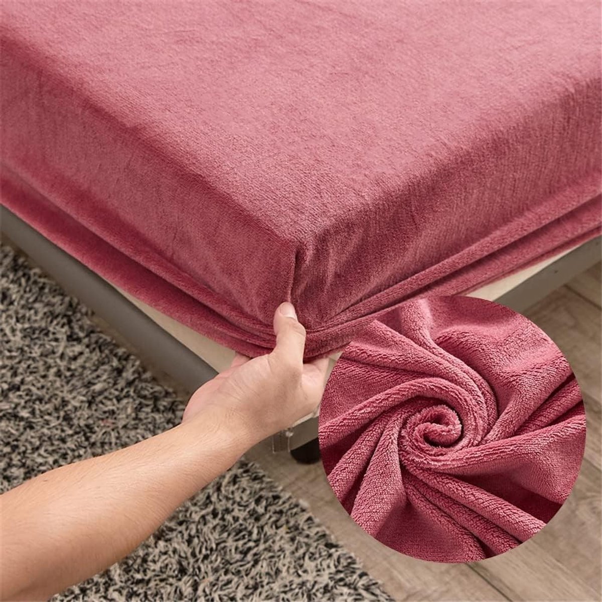 Dailygoods - Dailygoody - Hoeslaken - Fluweel - Superzacht en warm - Roze - Ideaal voor eenpersoonsbed - 90 x 200 cm - Comfortabel en ademend