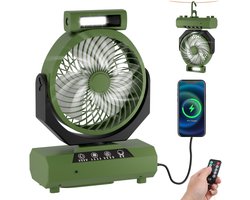 Camping Ventilator 20000mAh – Oplaadbare Ventilator met Lamp & Powerbank – Met Afstandsbediening – Stil, Krachtig & Draagbaar – Voor Camping, Tent & Noodgebruik- Groen