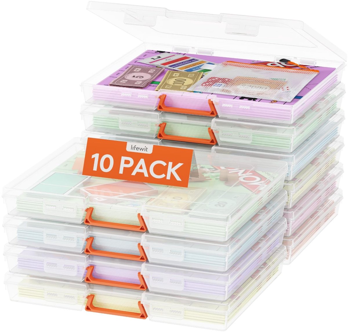 Dailygoods - Dailygoody - Multifunctionele opbergdoos - Plastic bordspellen - Draagbaar met ritszak - 10 compartimenten - Voor documenten en ambachten - 12,6 inch ...