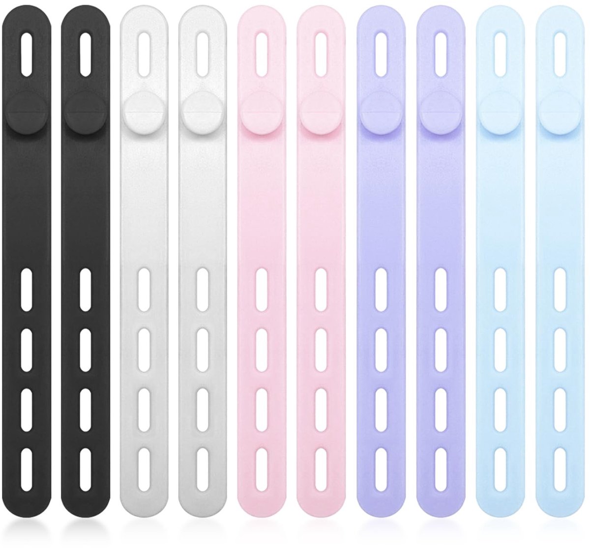 Dailygoods - Dailygoody - Gatbinders - Siliconen Kabelbinders - Herbruikbaar en Multifunctioneel - Zwart/Wit/Roze/Blauw/Paarse - Kabelorganizer voor Hoofdtelefoon