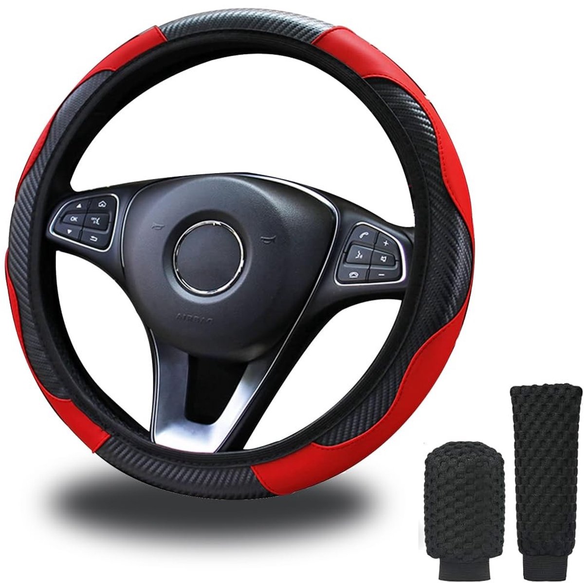 Dailygoods - Dailygoody - Autostuurhoes - Universele Stuurdecoratie - Antislip en Geurloos - Rood - Geschikt voor de meeste auto’s - 37-39 cm