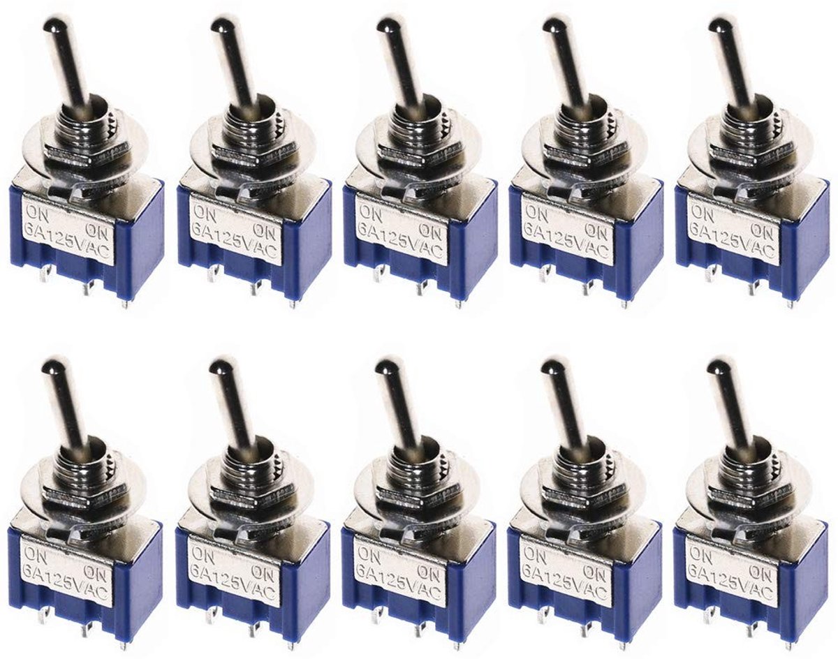Dailygoods - Dailygoody - Miniatuur Tuimelschakelaar - 10 stuks - Betrouwbare werking - Blauw - 3-pins - Geschikt voor motor en dashboard - AC 6A/125V 3A/250V