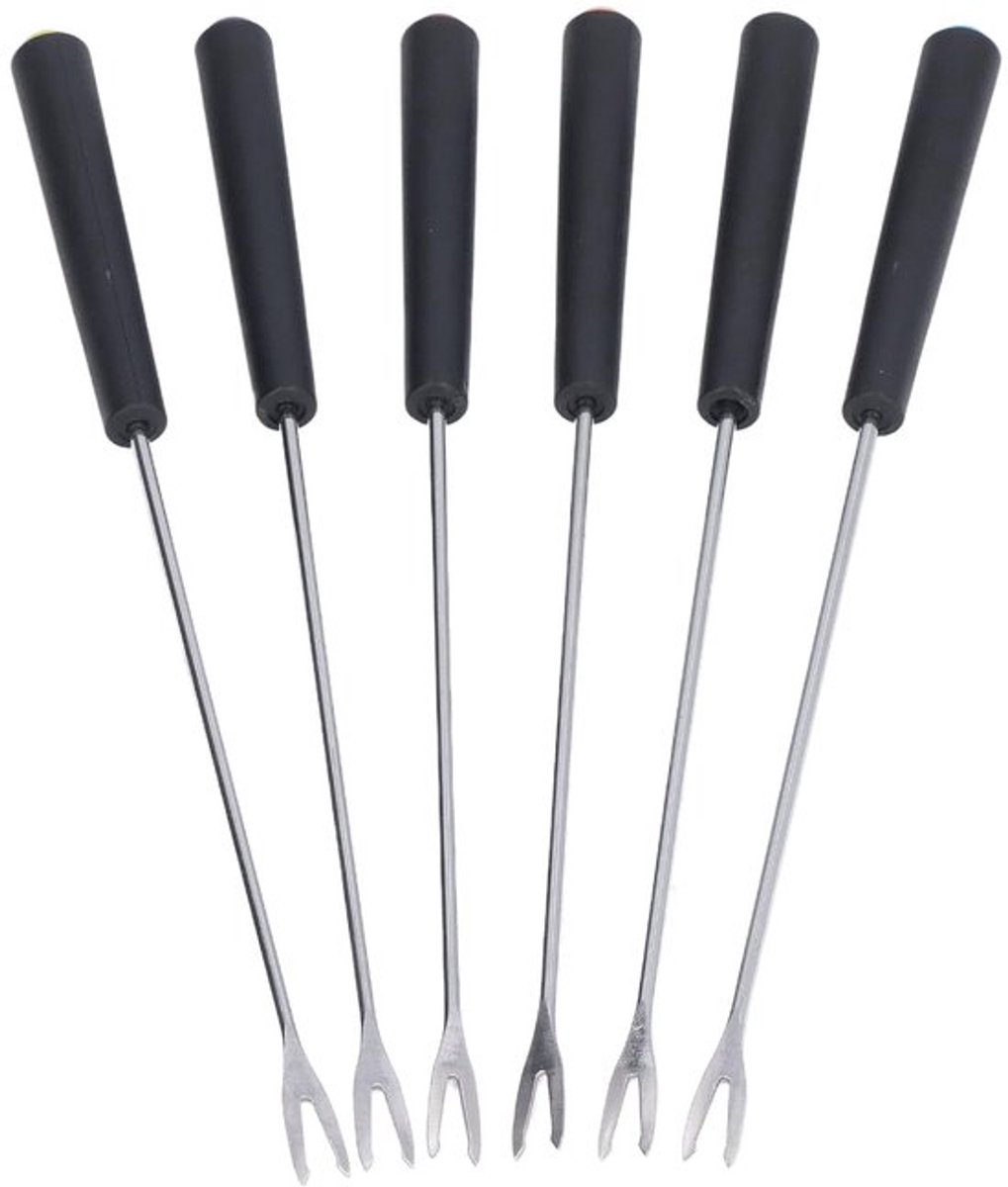 Fonduevorken set - kleurgecodeerd - 6 stuks - roestvrij staal