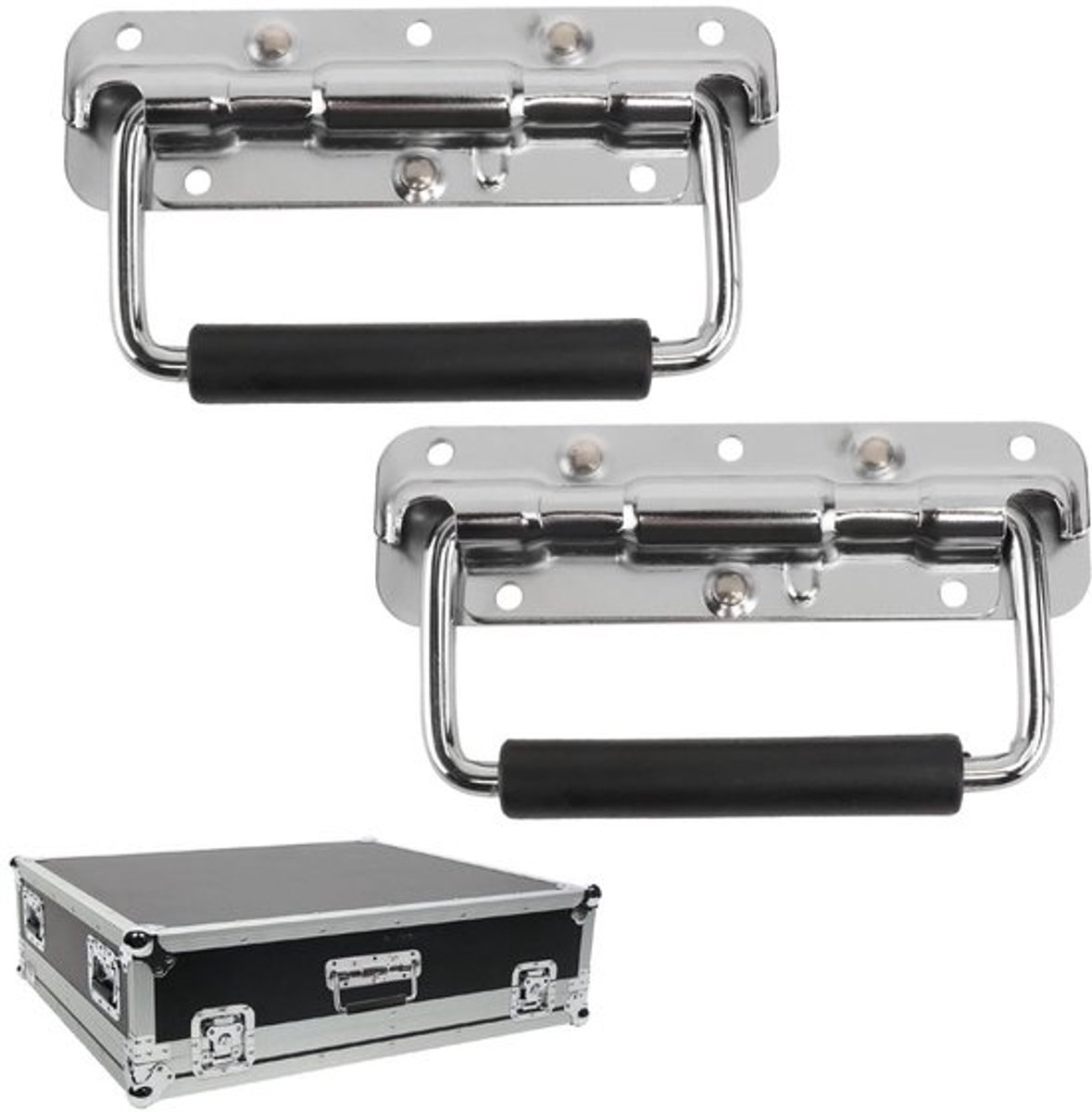 Set van 2 vouwgrepen, 140 mm, roestvrij staal, vouwgrepen, ophanggreep voor boxen, metalen grepen, veerachtige draaggreep voor luidsprekerboxen, gereedschapsboxen, gereedschapskist
