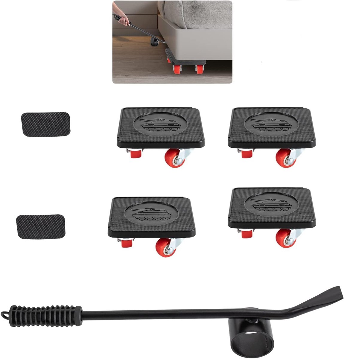 Set van 4 Meubeltransportwielen met Hefmechanisme, Draagbare Meubelroller tot 400 kg, Ideaal voor Verhuizen en Herinrichten