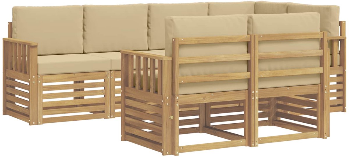 vidaXL Buiten - bank - set - 7 - st - 7-zits - Wit - en - Beige - Polyester Wit en Beige