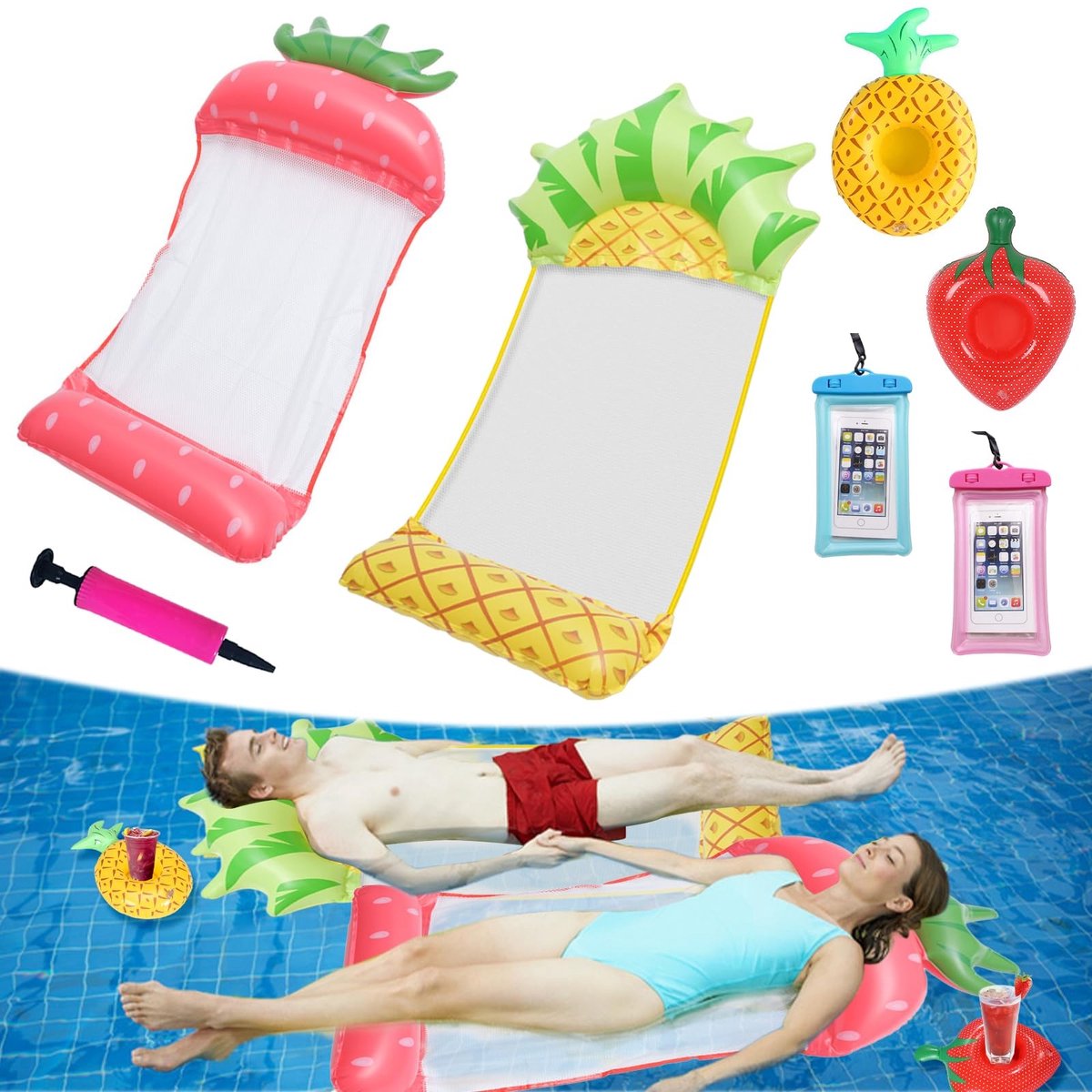 Dailygoods - 4-in-1 Luchtmatras met Opblaasbare Bekerhouders en Waterdichte Zakken