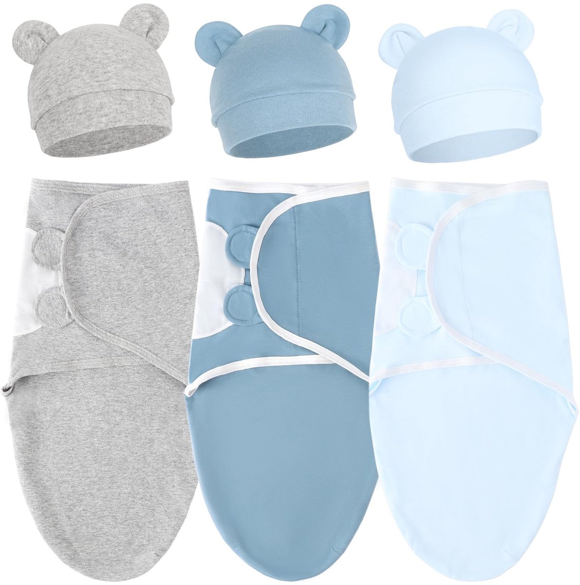 Dailygoods - Set van 3 Newborn Swaddle Dekens met Hoedjes voor Baby's