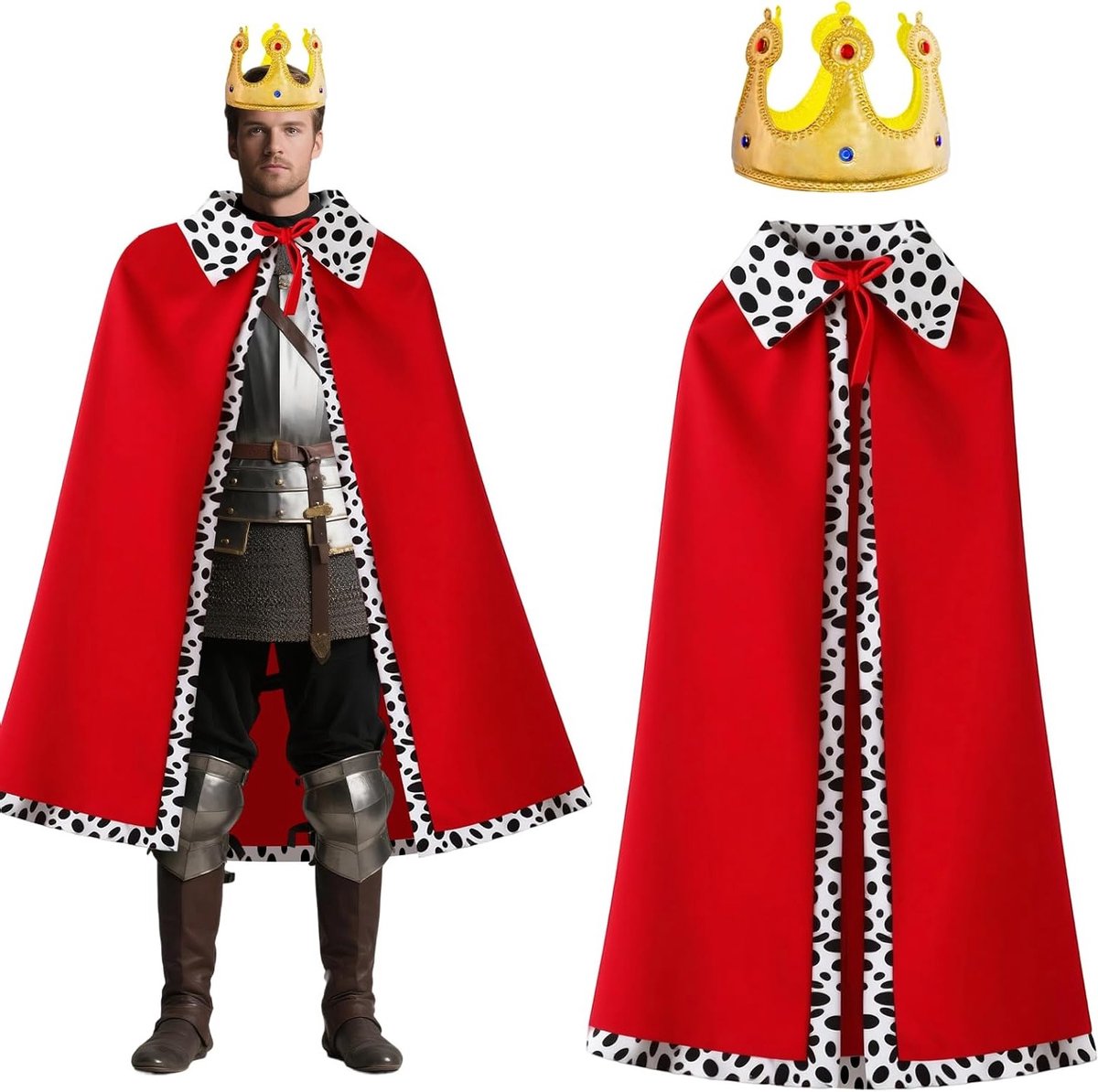 Prachtige Cape voor Volwassenen (130 cm) met Kroon, Perfect voor Halloween, Toneelstukken en Koningin Rollenspel