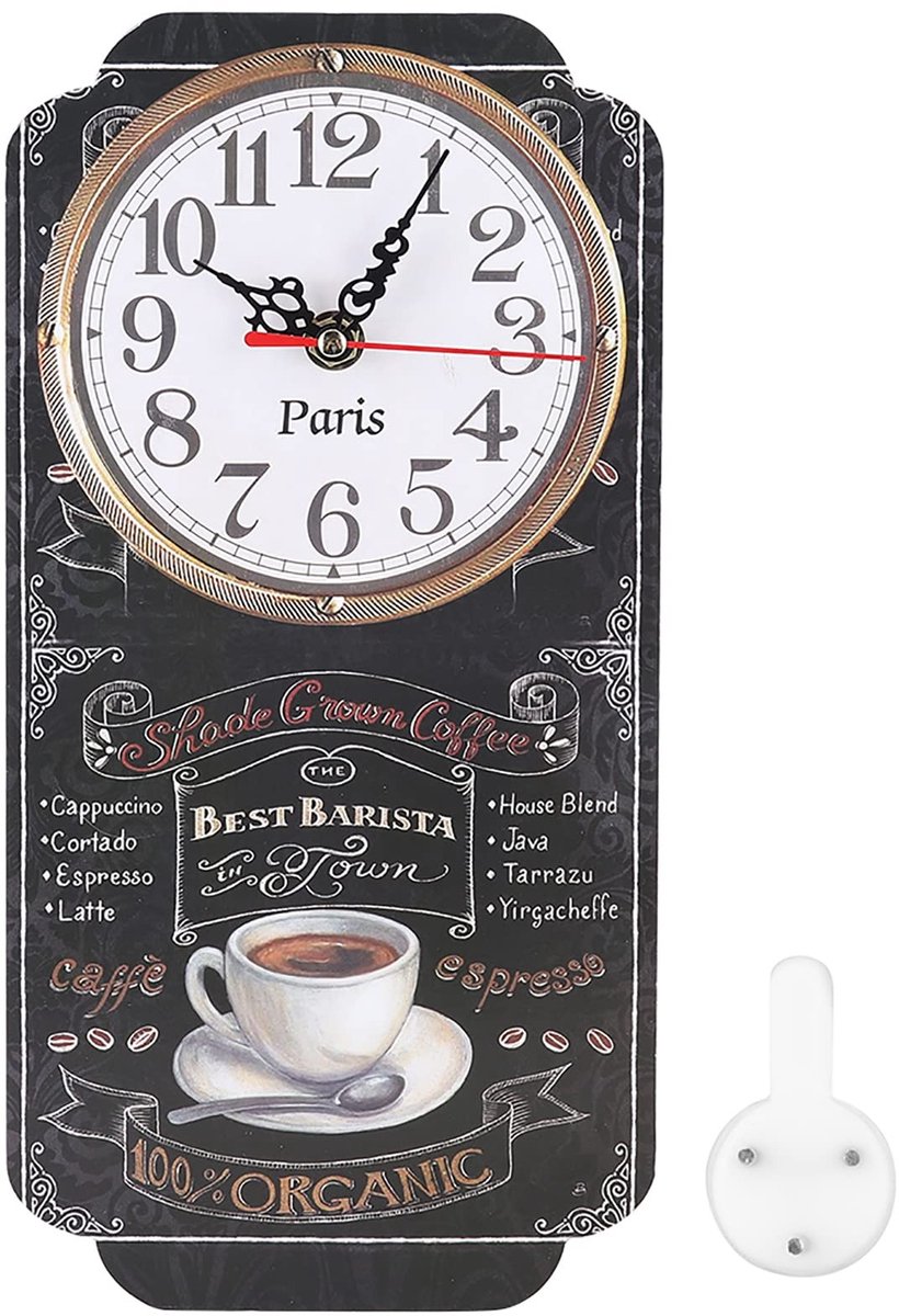 Dailygoods - Dailygoody - Wandklok - Retro Wanddecoratie - Vierkante Bar Klok - Wit/Crème - Keuken en Woonkamer - 30 x 14,7 cm
