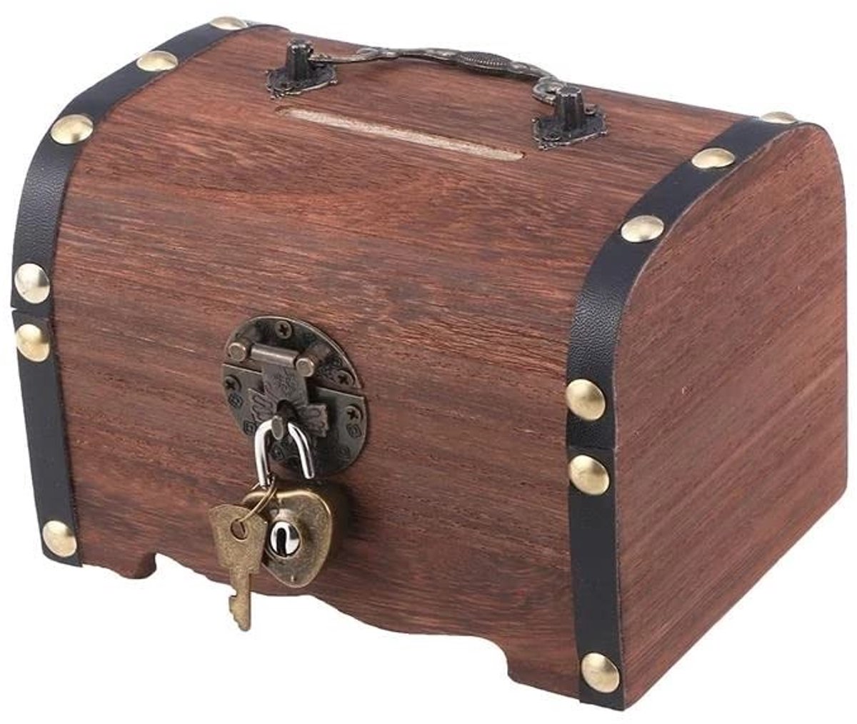 Dailygoods - Dailygoody - Houten Spaarpot - Retro Spaarvarken - Veilig met Slot - Bruin - Muntcassette - Decoratieve Schatkist - Geschikt voor Kinderen - Vintage M