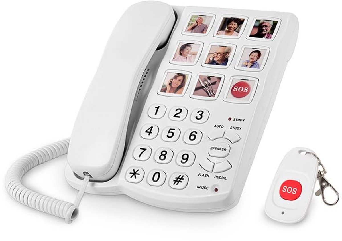 Dailygoods - Dailygoody - Vaste telefoon - Telefoon met grote toetsen - SOS-afstandsbediening - Wit - HD-geluidskwaliteit - Geschikt voor senioren - Telefoon met b